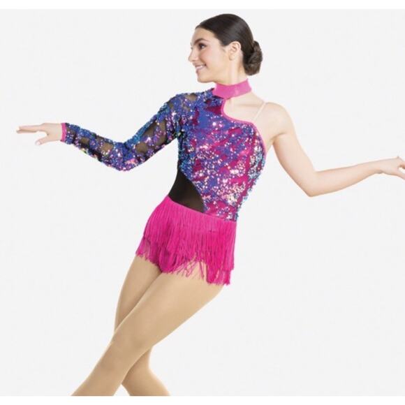 Vibrant Pink and Blue Sequin Romper - Picture 1 of 8
